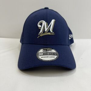 Milwaukee Brewers New Era 39 Thirty Fitted Hat Men's M/L Blue Rear Spell Out NWT